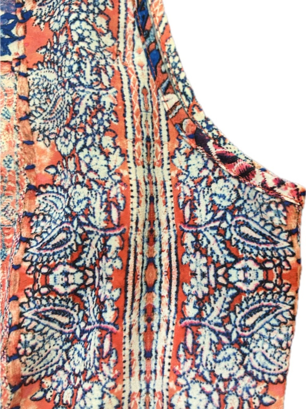 Heartloom Coral & Blue Printed Sleeveless V-Neck Romper with Back Tie - Picture 6 of 16